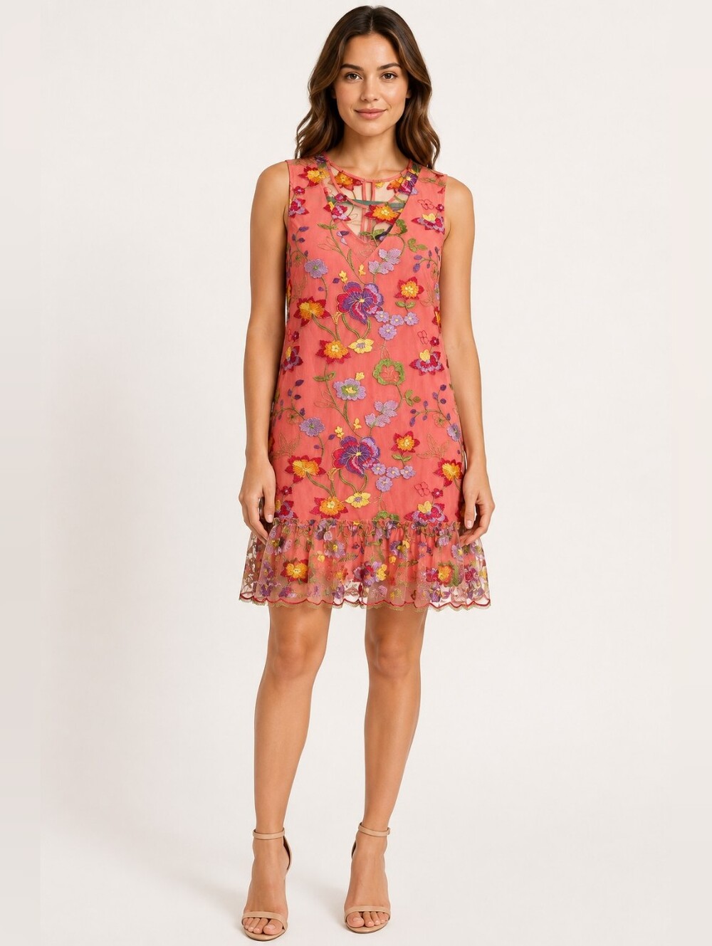 NWT Trina Turk Babs Embroidered Floral Mesh Dress Size 4